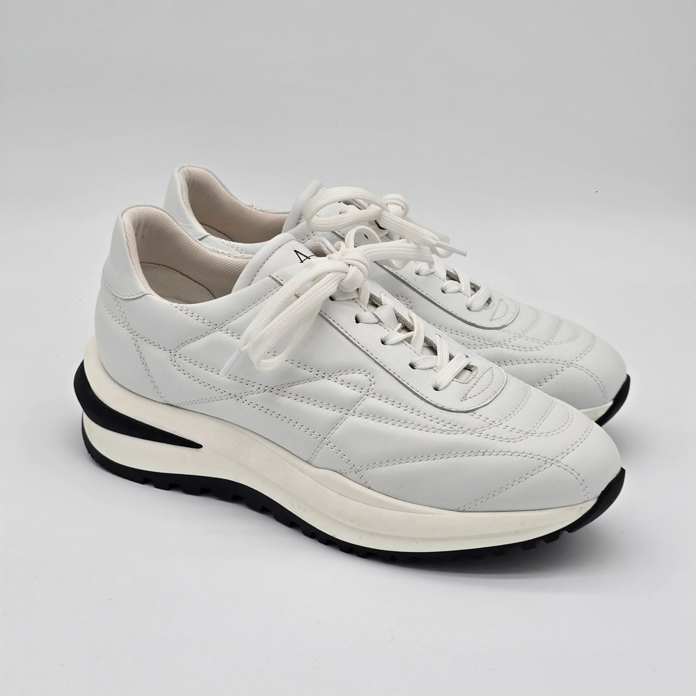 Aquatalia White Quilted Leather Platform Wedge Sneakers Made in Portugal Size 10